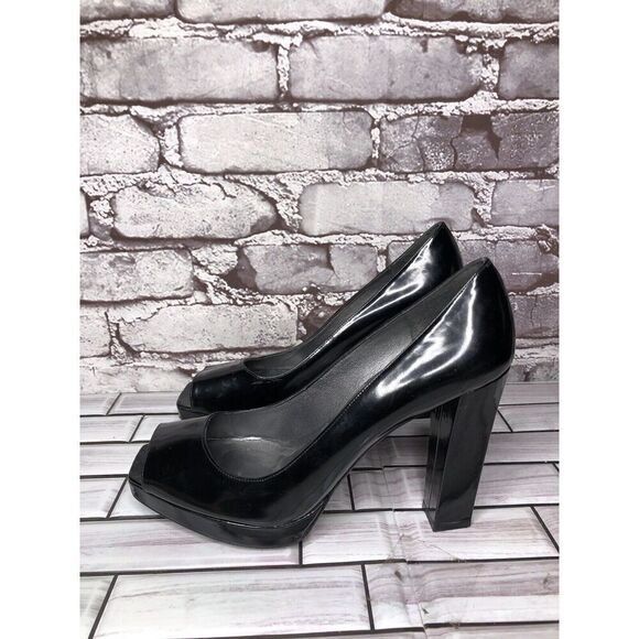 Stuart Weitzman Patent Leather Black Platform Peep Toe Heels Women sz 8.5M US/39 - Picture 1 of 16